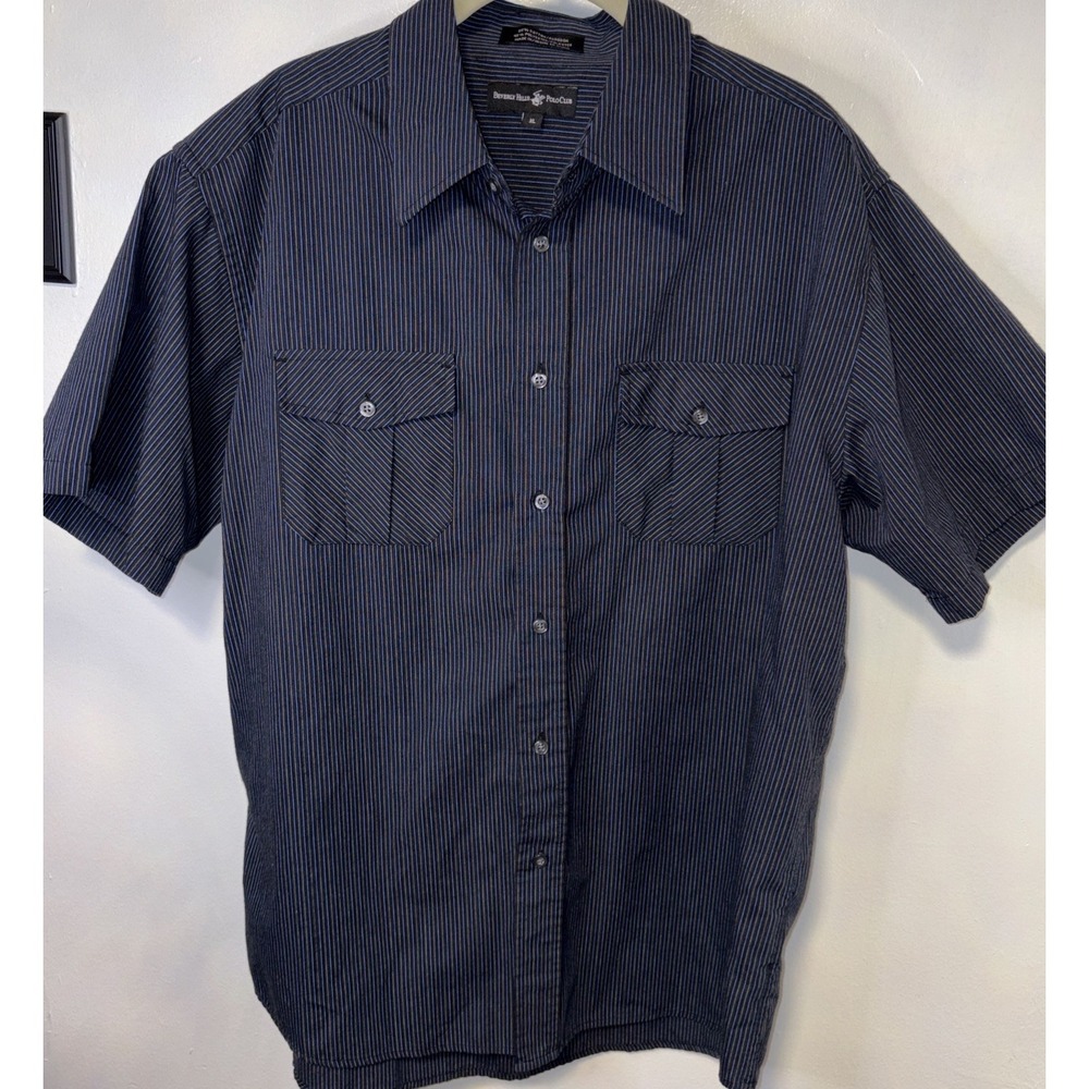 Beverly Hills Polo Club Mens Dark Blue  with strips‎ Button-Down Shirt Size XL